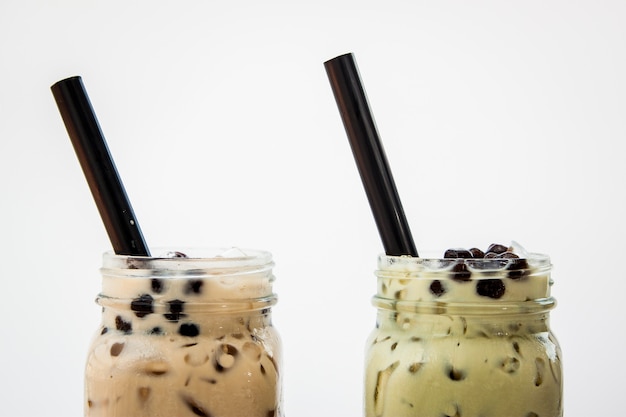 Chá gelado de leite e leite gelado chá verde e balão de boba com starw