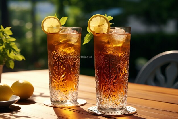 Chá gelado servido em elegantes vasos em um restaurante de luxo