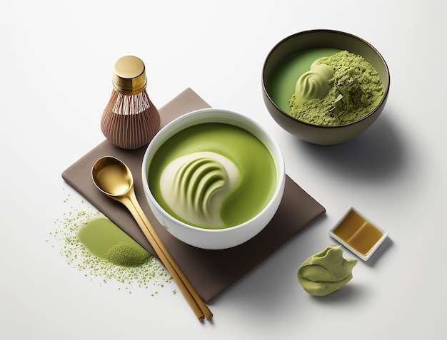 Chá Verde Matcha Capturando a Arte Culinária da Cultura de Chá Vibrante e Refrescante Criada com IA Generativa