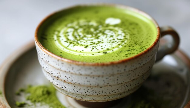 Chá verde matcha em caneca de cerâmica