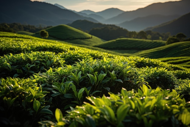 Chá verde nas montanhas, serenidade verde geradora de IA