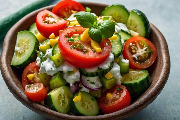 Foto chaat de pepino y tomate fresco y colorido con limón