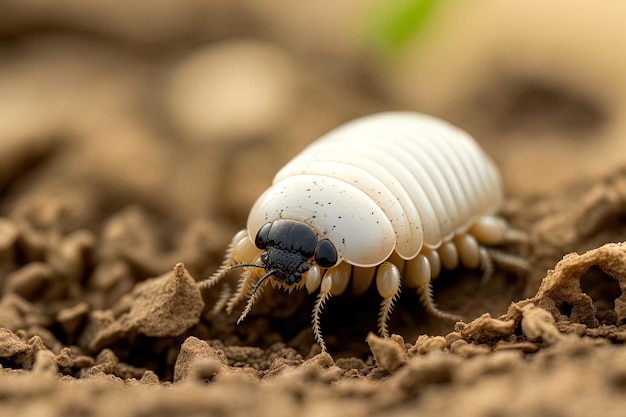 Chafer larva em branco em um pano de fundo da terra a larva de besouros de maio Peste na agricultura