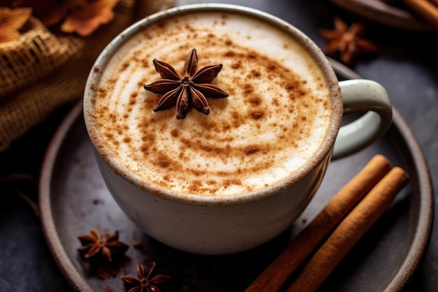 Chai Latte Flat Lay Professionelle Werbung Food-Fotografie KI generiert