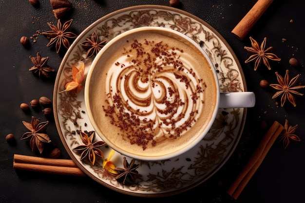 chai latte flat lay Publicidad profesional Comida Fotografía Generado por IA