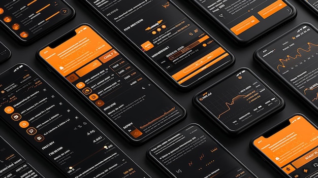 Chainlink Exchange Cryptocurrency Layout móvel com Orange Designs de fundo de aplicativos de ideias criativas