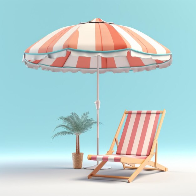 Foto chaise lounge 3d y sombrilla de playa en colores pastel