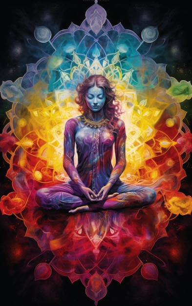 Chakra in der Meditation, Energieheilung und spirituelles Wachstum durch ausgeglichene Energiezentren, die die Kraft freisetzen und Energiezentren für spirituelles Wachstum, Gleichgewicht und Wohlbefinden nutzen