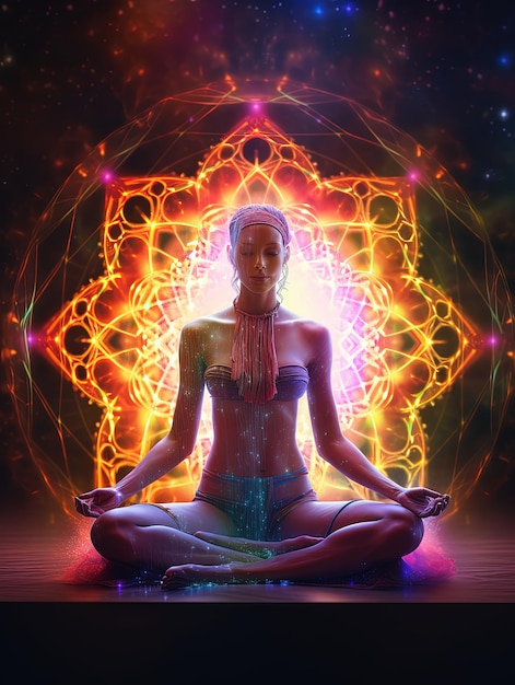 Chakra na meditação, cura energética e crescimento espiritual através de centros de energia equilibrados, desbloqueando os centros de energia que aproveitam o poder para o crescimento espiritual, equilíbrio e bem-estar