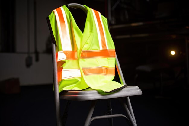 Foto un chaleco reflectante de neón en una silla de trabajadores