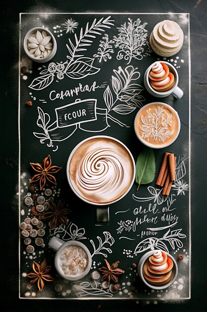 Foto chalkboard harvest brews menu de café de outono extravagante