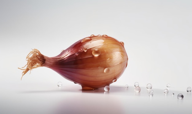 Foto chalotes con gotas de agua sobre un fondo blanco ia generativa