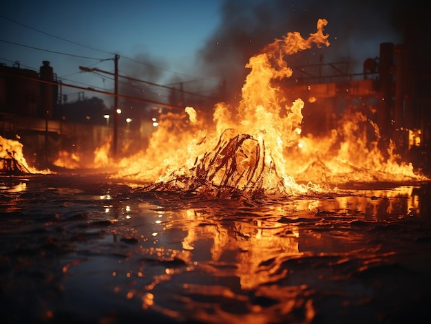 Foto chama de fogo ardente queimando gasolina de petróleo queimando na imagem do contêiner ai gerada