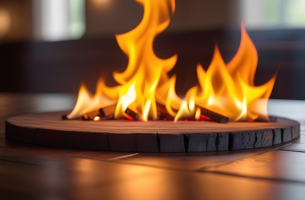 Foto chama de fogo numa mesa de madeira