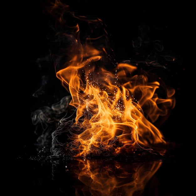 Foto chama de fogo real isolada em fundo preto generative ai de alta qualidade