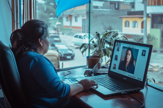 Foto chama de vídeo para o escritório com uma mulher profissional