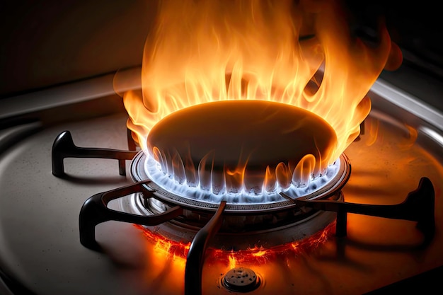 Chama queimando no fogão a gás para cozinhar