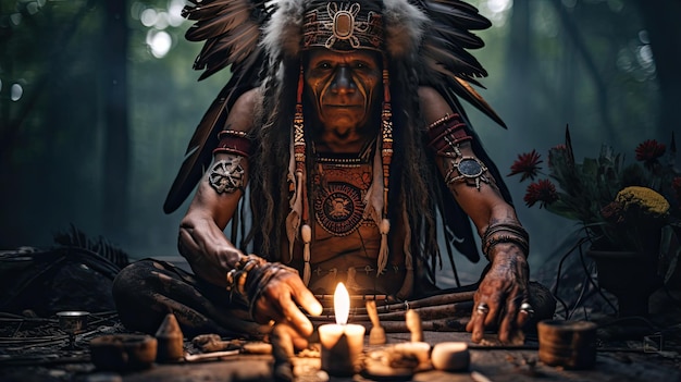 Chamán tribal realizando una ceremonia espiritual