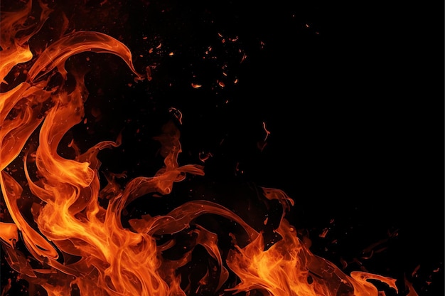 Chamas de fogo ardentes realistas fundo partículas ardentes provocam efeito de explosão
