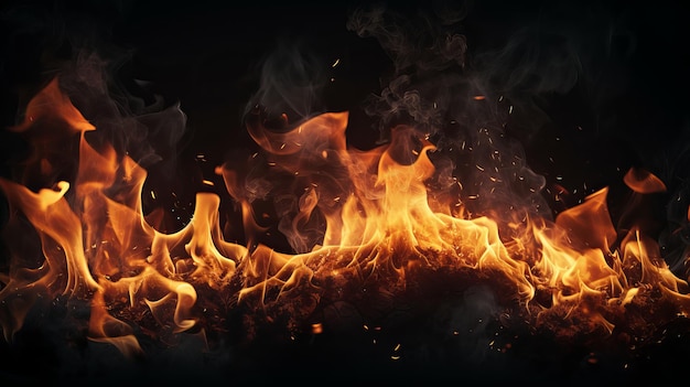 Chamas de fogo isoladas em fundo preto Abstract blaze fire flame texture background