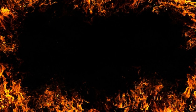 Foto chamas de fogo no fundo preto da arte abstrata