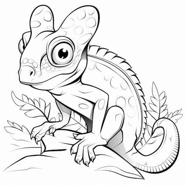 Chameleon Adventures Un libro para colorear para niños de dibujos animados caprichosos con líneas gruesas y llamativas sobre un fondo blanco