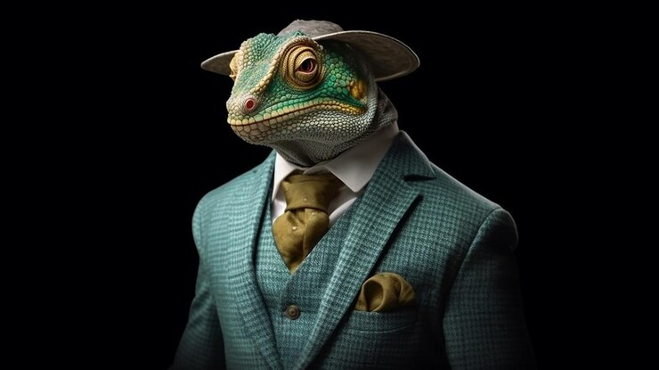 Chameleon en traje Foto de estudio de una IA generativa Chameleon