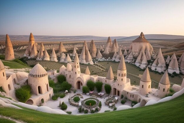 Foto chaminés y casas de hadas de goreme