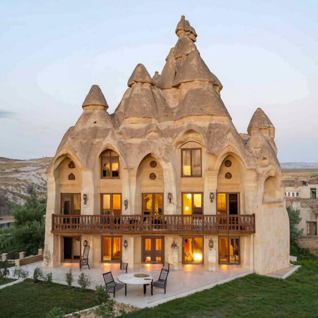 Foto chaminés y casas de hadas de goreme