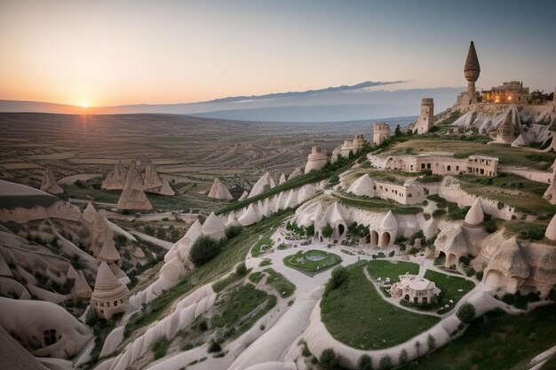 Foto chaminés y casas de hadas de goreme