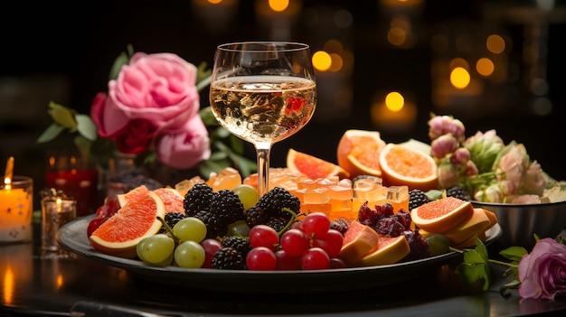 Champagner und Obst