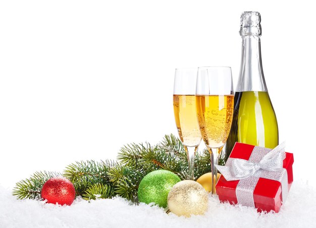 Champagner-Weihnachtsdekor und Geschenkbox