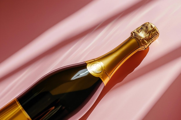 Champagnerflasche auf pastellfarbenem Hintergrund Party-Hintergrund mit Schaumwein Feier Kreative flache Oberansicht mit Kopierraum Bachelorette-Hennennacht Geburtstag oder Hochzeitskonzept