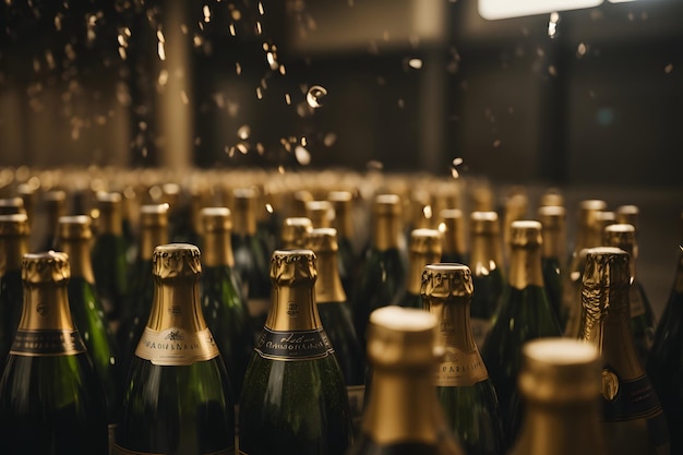 Foto champagnerflaschen, die sich während der gärung drehen