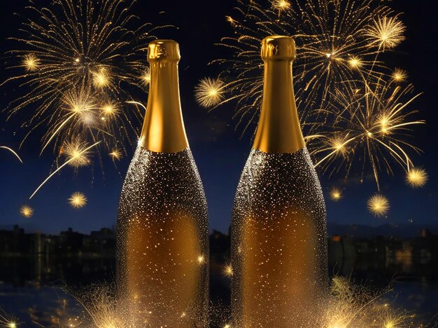Champagnergläser mit Feuerwerk im Hintergrund