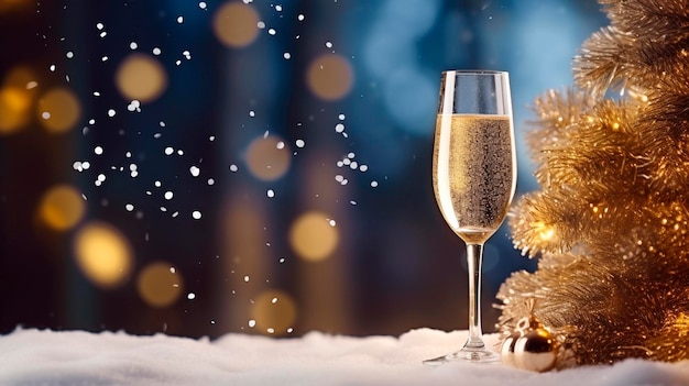 Champagnerglas auf Weihnachtshintergrund Generative KI Nahrung