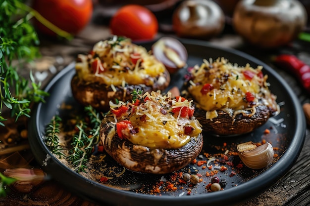 Champignones horneados setas rellenas tapas con queso ajo y hierbas champiños horneados