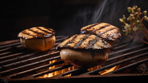 Champiñones matsutake a la parrilla al estilo japonés sobre carbón IA generativa