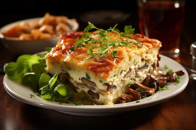 Foto champiñones sabrosos y quiche de gruyere