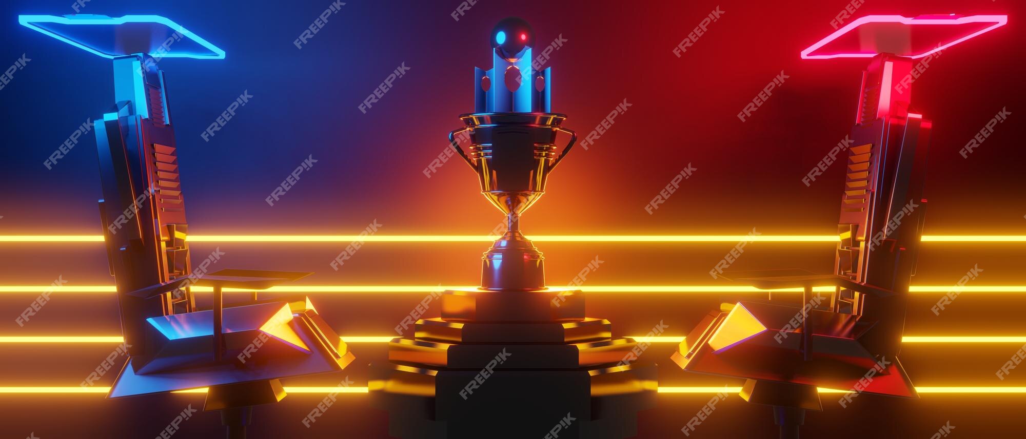 Champion cup prêmio torneio videogame de jogos scifi vermelho azul