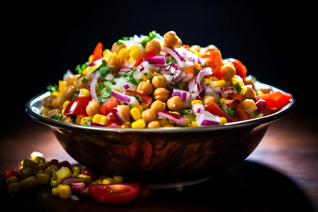 Foto chana chaat com grãos de bico e vegetais coloridos
