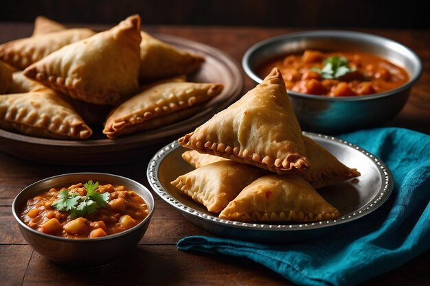 Foto chana masala y aloo samosa