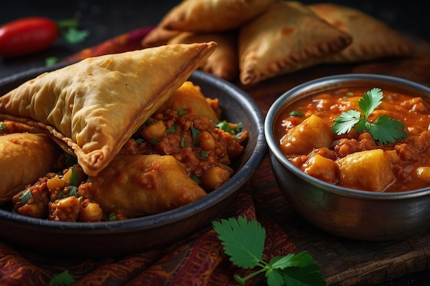 Foto chana masala y aloo samosa