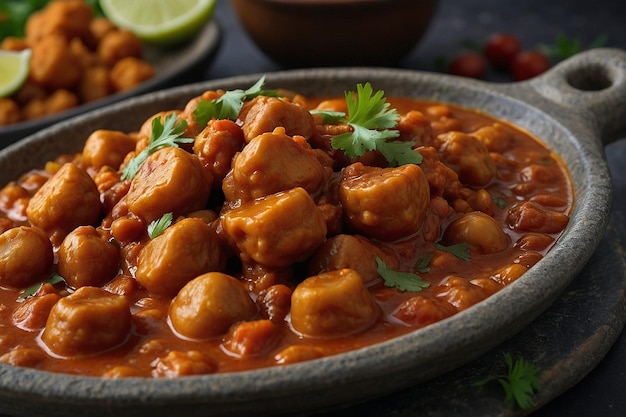 Foto chana masala en una bandeja de piedra