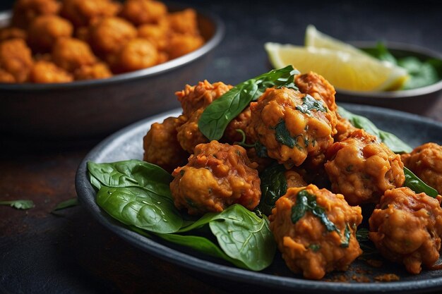 Foto chana masala e espinafre pakora