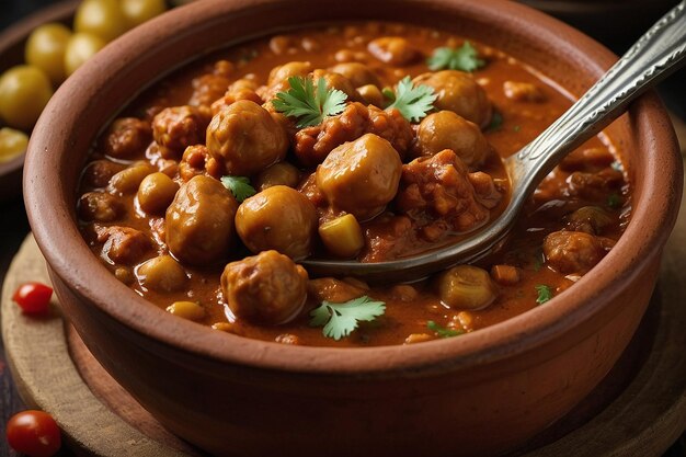 Foto chana masala en una olla de arcilla