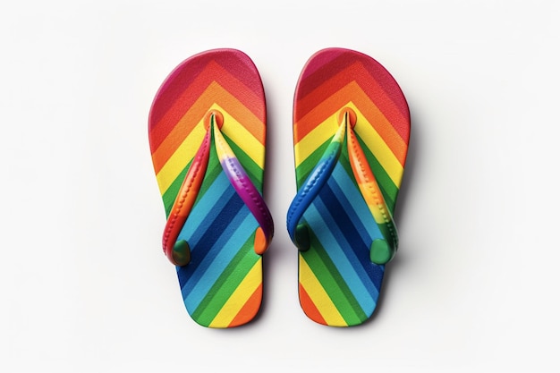 Chanclas de color del arco iris sobre fondo blanco aislado