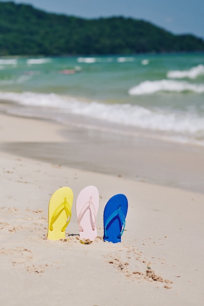 Chanclas en playa desierta