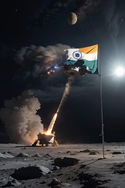 Chandrayaan 3 alunizaje suave con bandera india