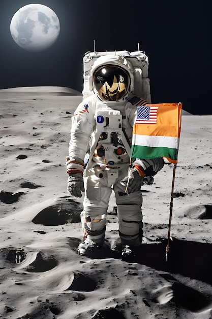 Foto chandrayaan 3 pouso suave na lua com bandeira indiana ai gerada
